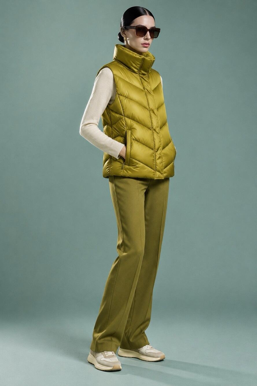 Eddie Bauer Vest Puffer Green Goose Down Quilted Fleece Collar Women Size M